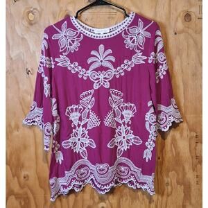 Solitaire Shirt Womens Medium Anthropologie Floral Embroidered Bohemian BohoChic